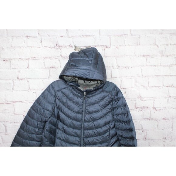 LL Bean Ultralight 850 Down Hooded Coat Three Quarter Length Mariner Blue XL - Picture 2 of 11